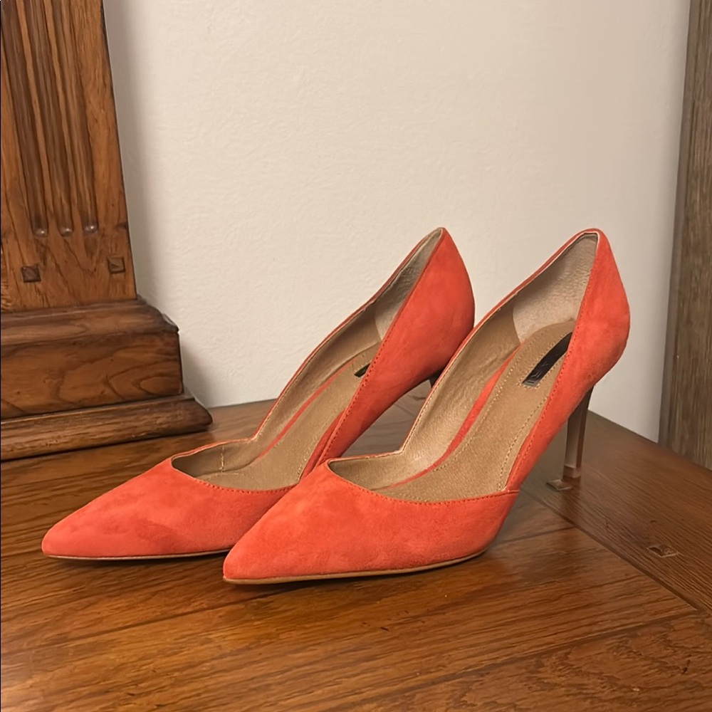 Tahari Orange Suede Stiletto Heels